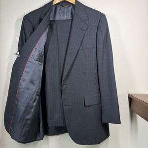 RARE Vintage Southwick 2 Piece Dark Gray Striped  Wool Suit 44R 39x31 Lined Read